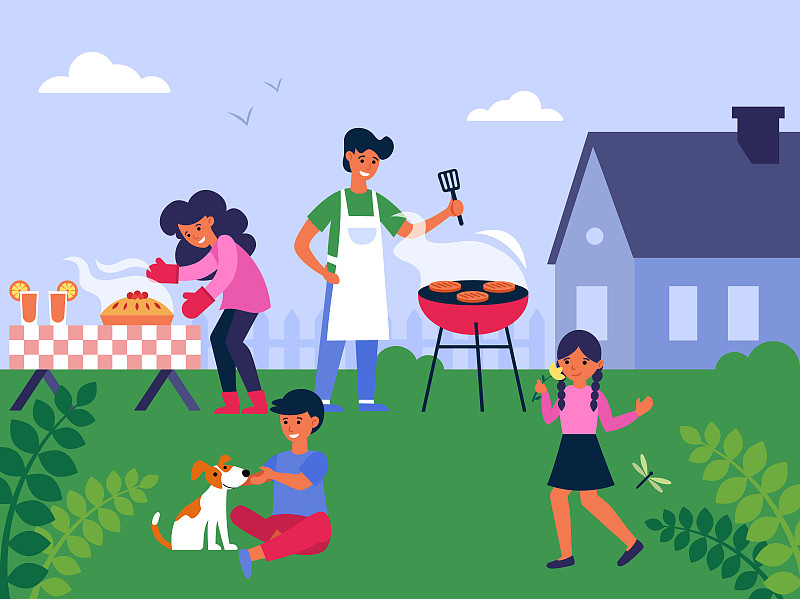 家庭,后院,格子烤肉,女儿,热,清新,烹调,烹调,烧烤
