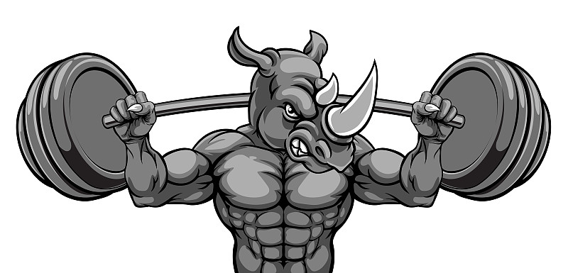 吉祥物,杠铃,犀牛,举重训练,运动,背景分离,举重,仅一个男人,头,举重
