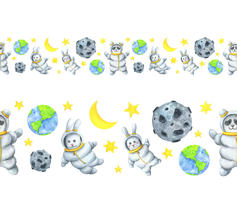 熊,野兔,陨石,式样,宇航员,兔子,月亮,地球,星星,装饰