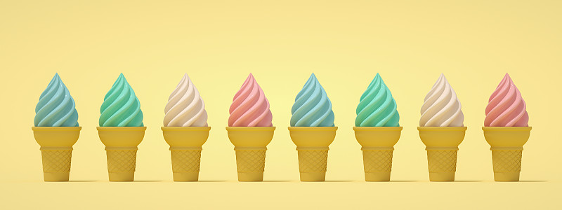 冰淇淋蛋卷,冰淇淋,极简构图,夏天,概念,可爱的,清新,食品,简单,复古风格