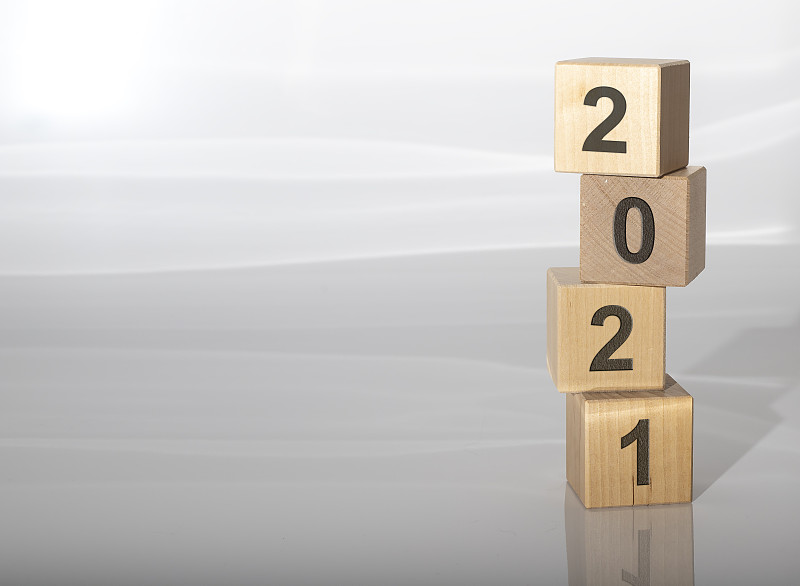 2021,新年,数字,白色,四个人,木制,闪亮的,背景,立方体,灰色