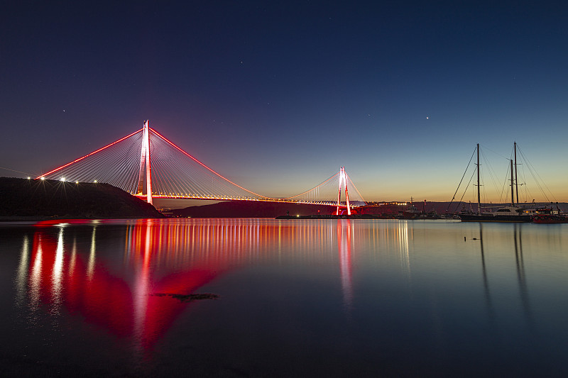 夜晚,伊斯坦布尔,桥,亚武兹苏丹塞利姆大桥,土耳其,数字3,全景,云景,逆光