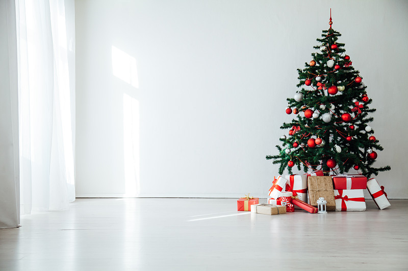 红色,背景,白色,礼物,圣诞节,圣诞树,装饰物,新年,样板间,庆祝