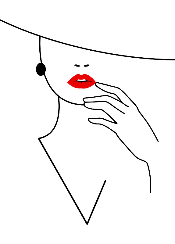 红色,人的脸部,嘴唇,帽子,轮廓,女人,背景分离,浪漫,爱,画画