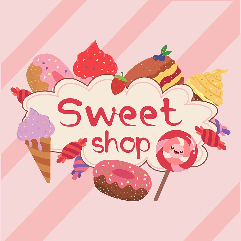 商店,品牌名称,棒棒糖,多纳圈,食品,巧克力,矢量,绘画插图,糖果