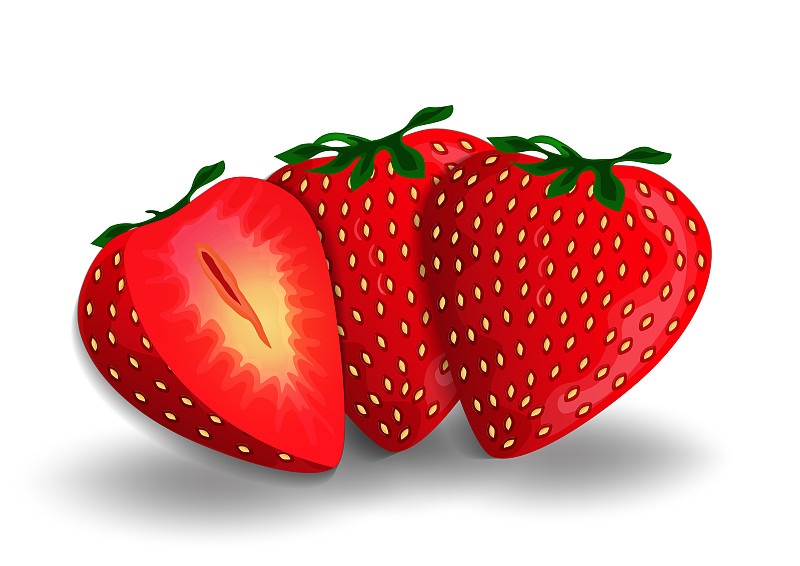 草莓,白色,矢量,分离着色,清新,自然界的状态,背景分离,食品,果汁,写实
