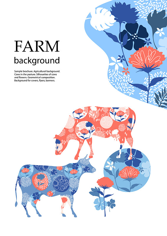 农业,背景,小册子,母牛,几何形状,珊瑚色,传单,有机农庄,模板,色彩鲜艳