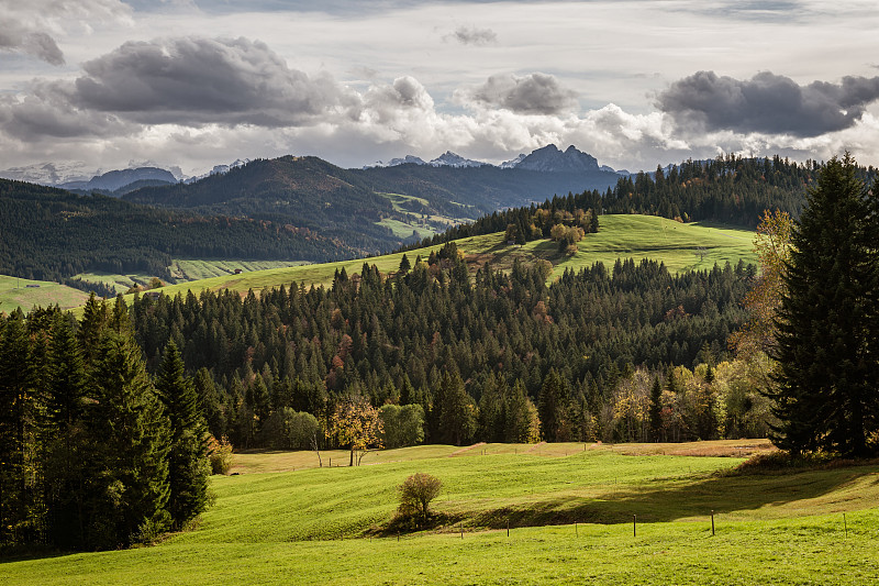 山口,风景,瑞士,中环,草坪,云景,环境,云,瑞士阿尔卑斯山,高动态范围成像