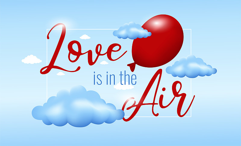 贺卡,概念,气球,爱,天空,三维图形,蓝色,云,海报,婚礼