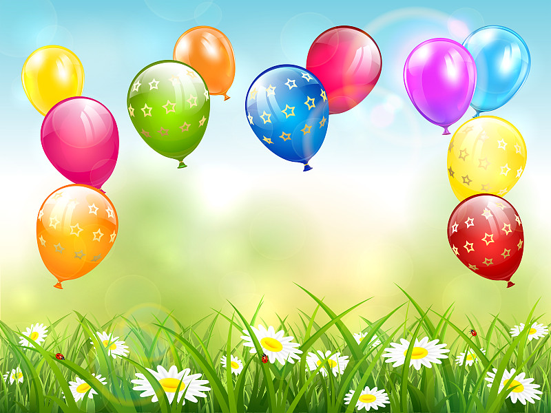 生日,草,气球,背景,复活节彩蛋,在上面,三个物体,周年纪念,请柬,事件