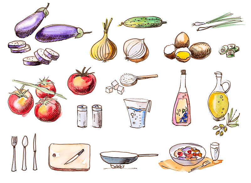 蔬菜,沙拉,组物体,农业,菜单,水彩画颜料,配方,清新,背景分离,烹调
