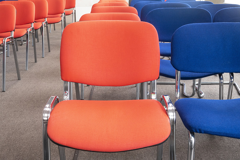 空的,红色,椅子,蓝色,座位,选择对焦,会堂,成一排,会议室,商务