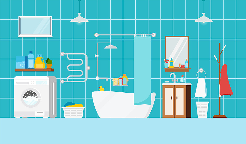 室内,浴盆,浴室,现代,洗衣机,都市风光,篮子,热,地板,围墙