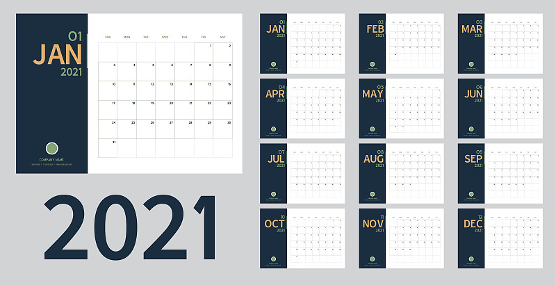 极简构图,日历,星期日,新年,时尚,蓝色,事件,星期,矢量,2021