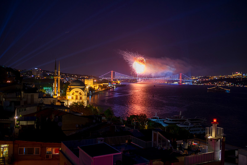 都市风景,博斯普鲁斯海峡,伊斯坦布尔,五月,18岁到19岁,暗色,土耳其,曙暮光,交通,黄昏