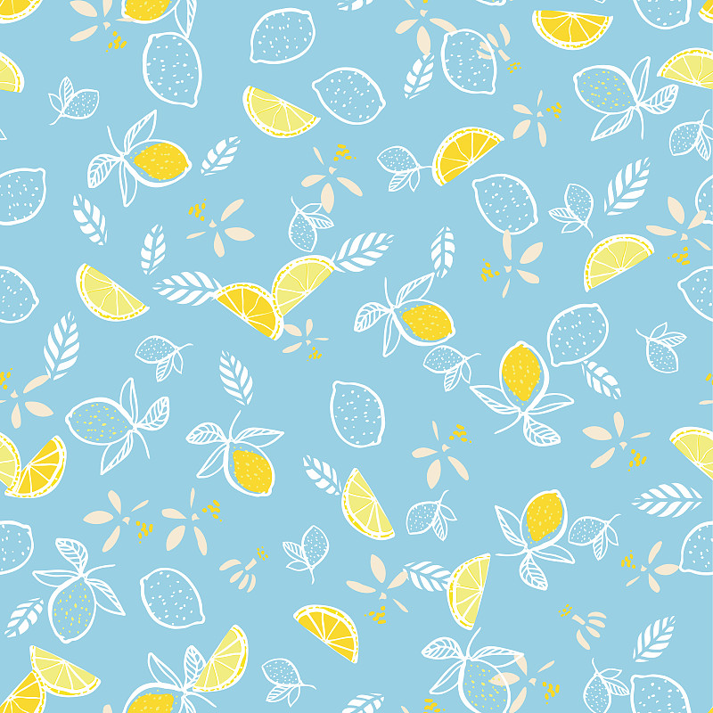 柠檬,夏天,式样,背景分离,熟的,复古风格,现代,柔和色,植物,循环元素