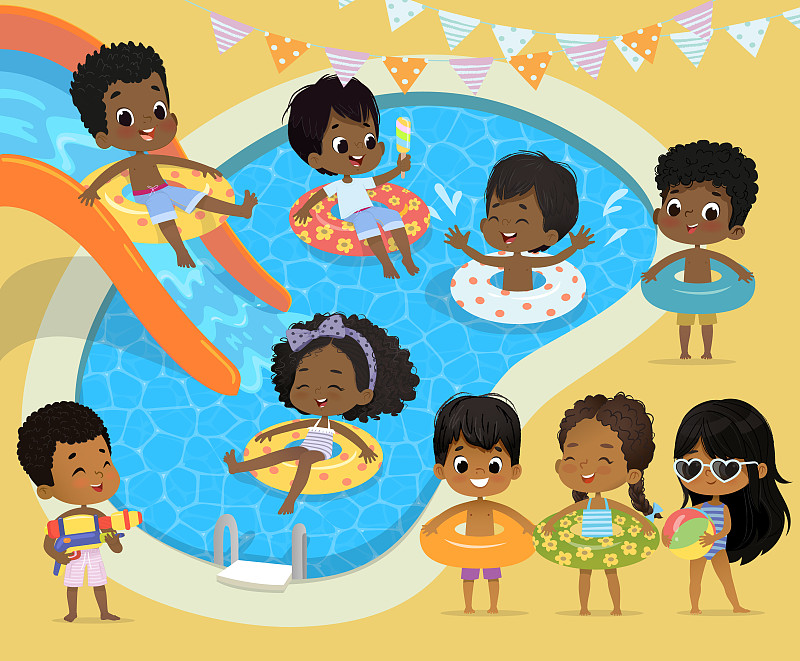 进行中,玩具,游泳池,儿童,夏天,泳池派对,水,乐趣,女孩,男孩