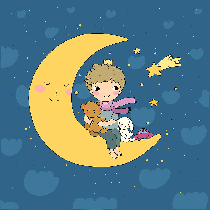 可爱的,月亮,卡通,兔子,玩具,男孩,儿童,小的,时间,王子