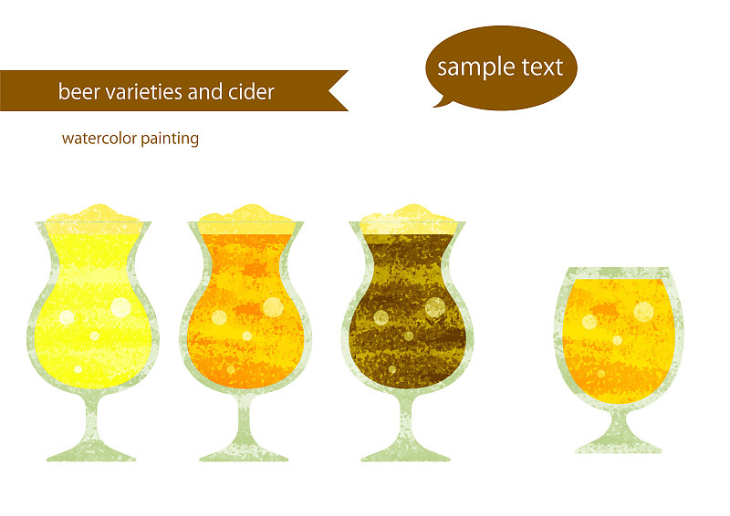 苹果酒,啤酒,水彩画,多样,饮料,对话气泡框,菜单,苏打,水彩画颜料,玻璃杯
