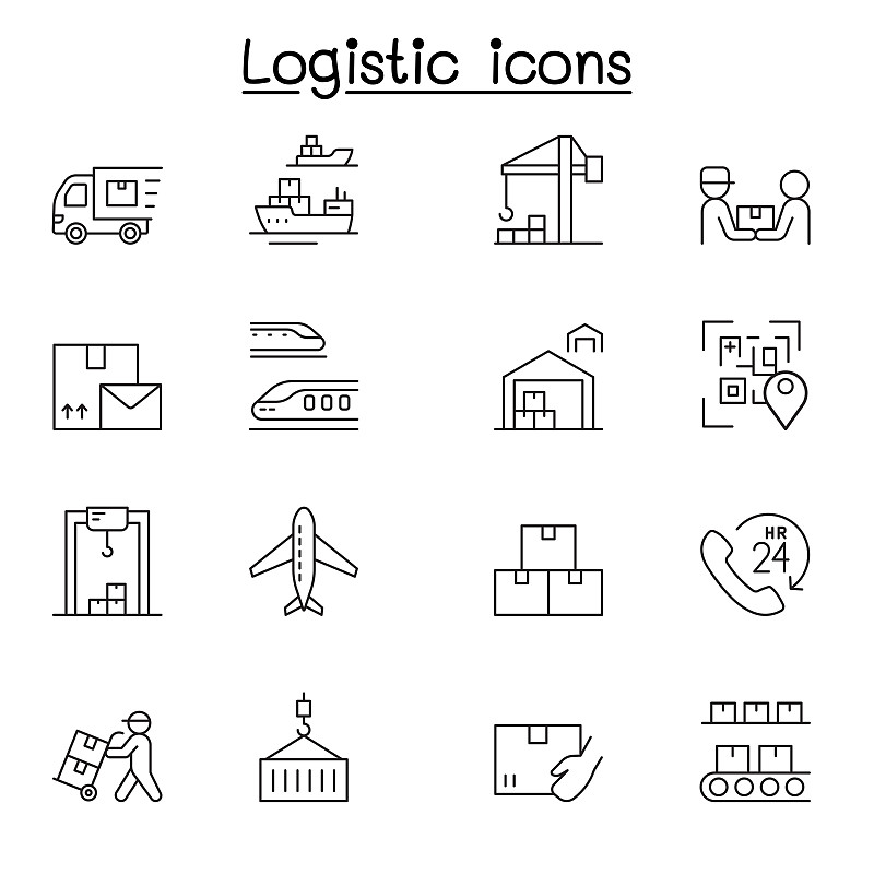 图标集,细的,线条,高雅,有序,货船,卡车,信函,概念象征,半挂式卡车