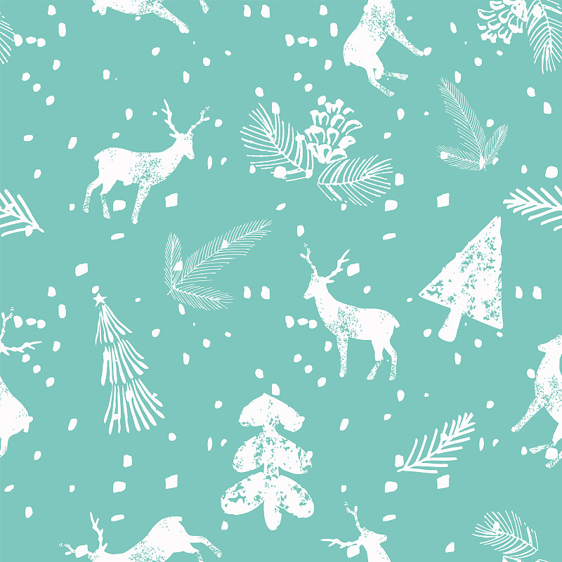 云杉,四方连续纹样,圣诞节,鹿,蓝色背景,贺卡,圣诞装饰物,纺织品,彩色背景,复古风格