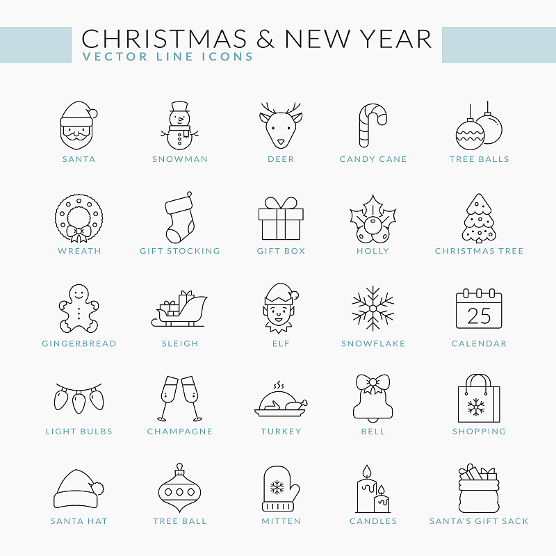 圣诞节,计算机图标,矢量,新年,线条,背景分离,动物雪车,铃,雪橇,圣诞长袜