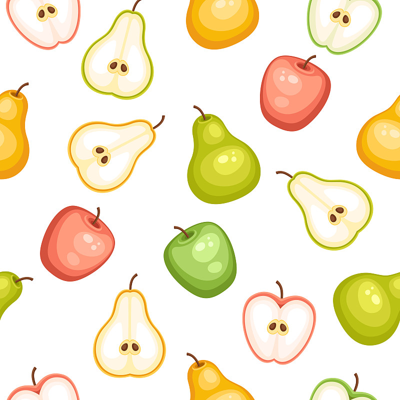 苹果,梨,水果,四方连续纹样,白色背景,华丽的,纺织品,现代,园林,家庭花园