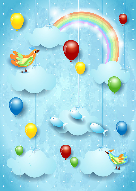云景,超现实主义,鸟类,气球,秘密,动物主题,超现实主义的,飘然,玩具,云