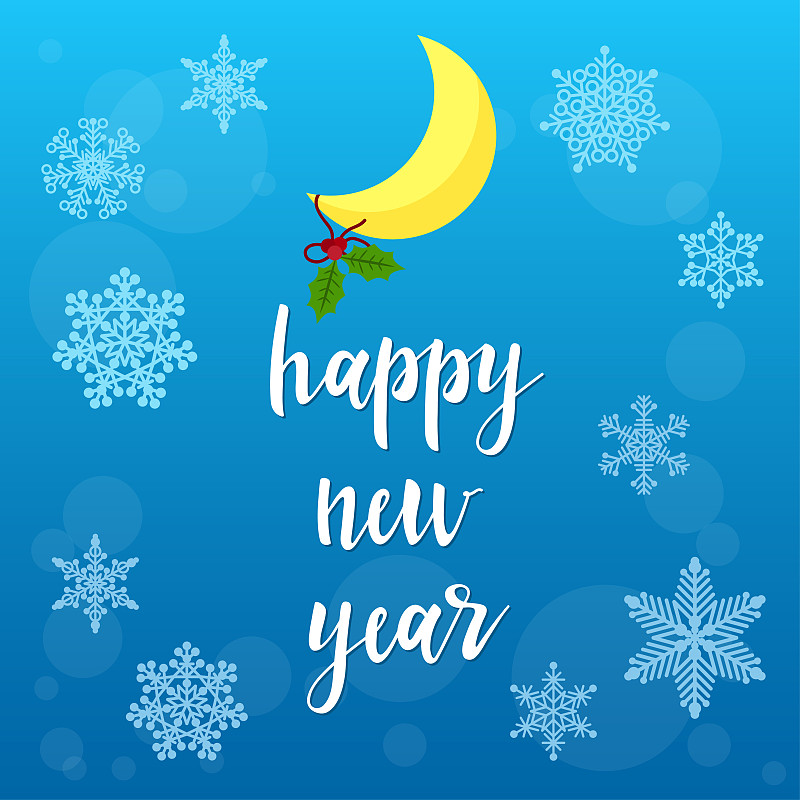 贺卡,新年前夕,雪花,月亮,蓝色,分离着色,短语,字母,一月