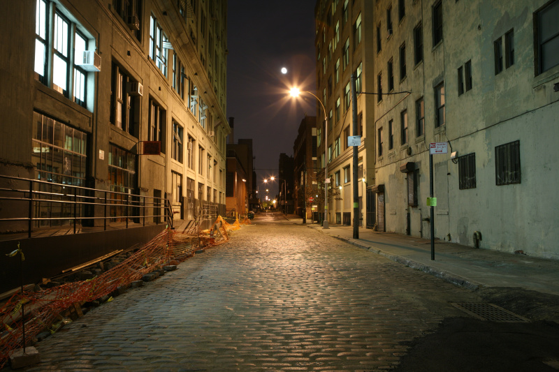 夜晚,圆石,布鲁克林,被抛弃的,城市,路,水平画幅,巷,市区路,运输
