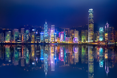 摩天大樓,維多利亞,維多利亞州,夜晚,海港,都市風景,彩色圖片,水,水平畫幅,無人
