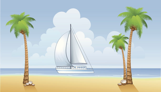 椰树 椰子 帆船