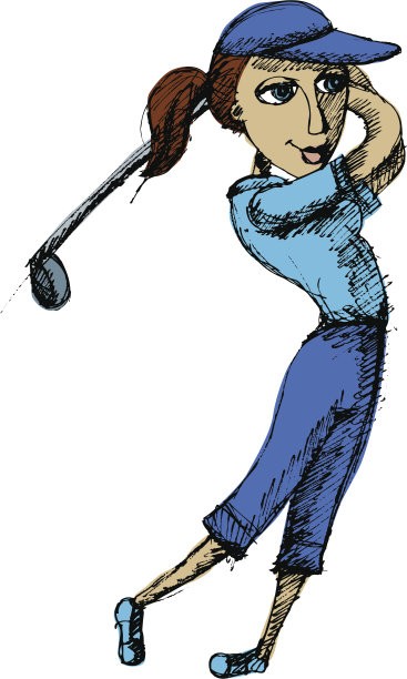 卡通女高尔夫球手挥杆动作