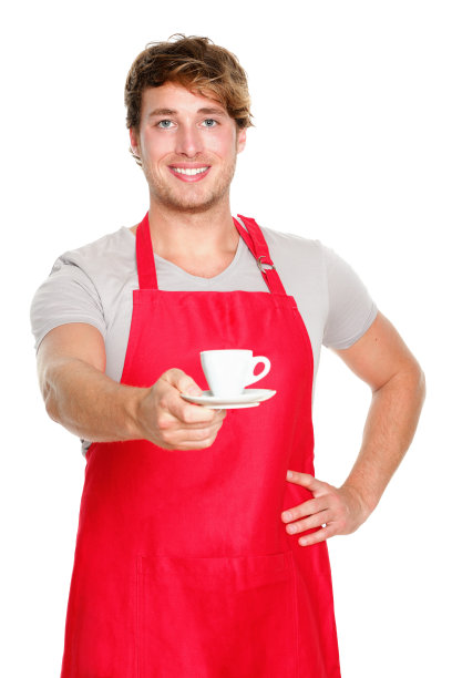 微笑的男咖啡师的肖像