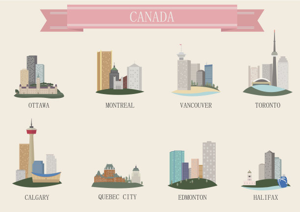 矢量城市建筑剪影蒙特利尔加拿大