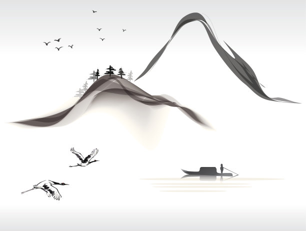 山水自然国风插画背景