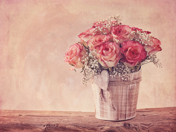 油画浪漫爱心花卉