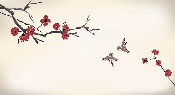 花鸟中式插画