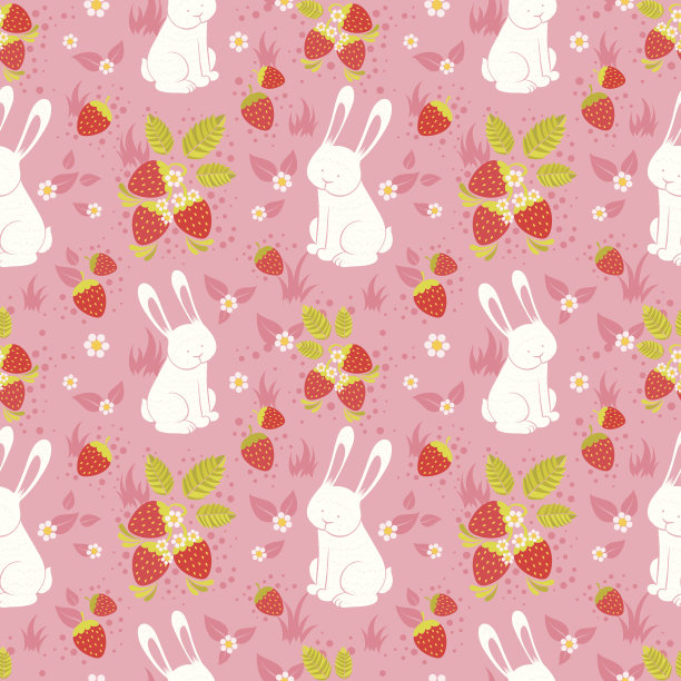 可爱兔子草莓插画