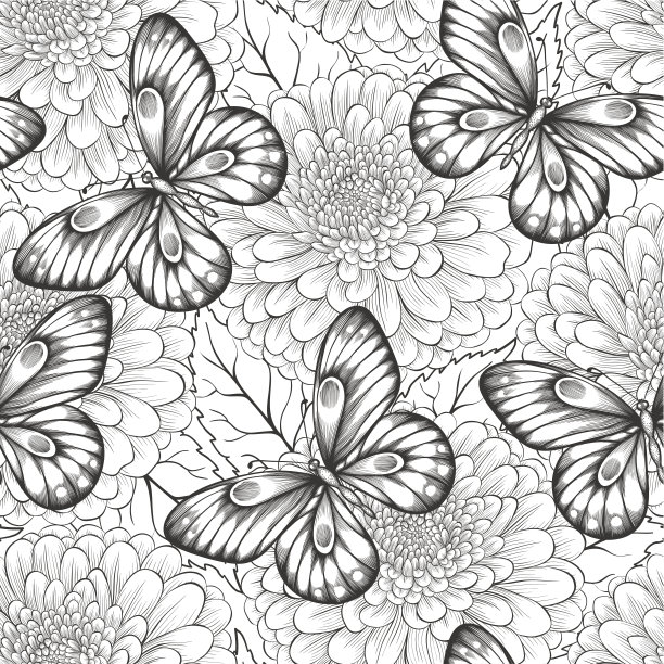 蝴蝶线描印花图案