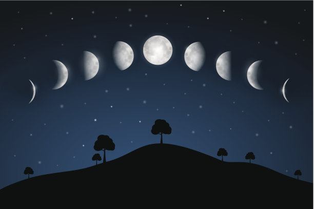 矢量图群山星空月亮夜景