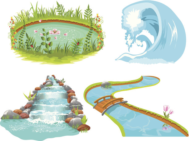 河水装饰河流插画元素 