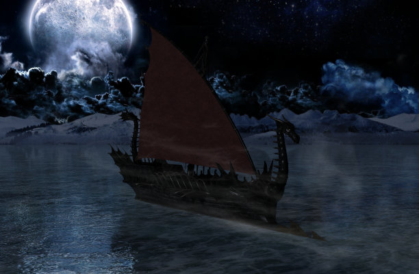 海洋大海月光帆船