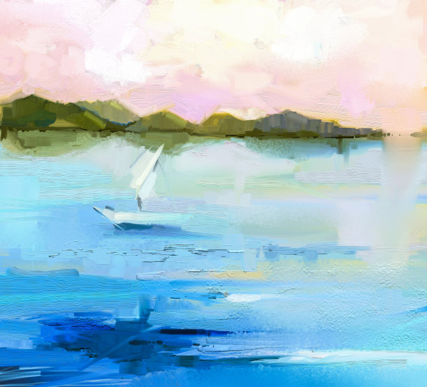 山水湖畔美景挂画