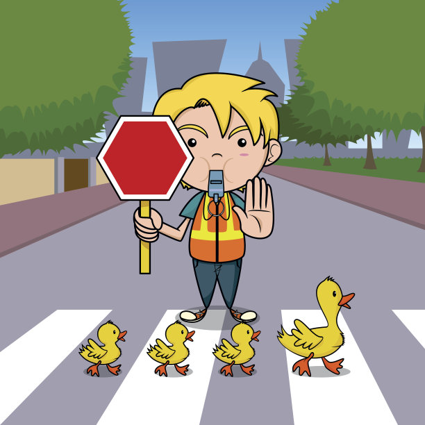 鸭子过马路插画
