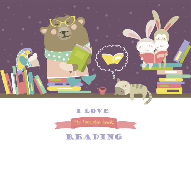矢量动物看书的小兔子