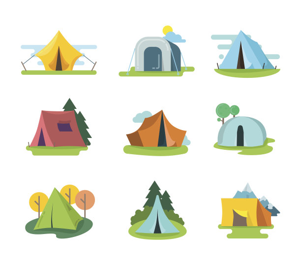 精致矢量彩色野营露营活动图标