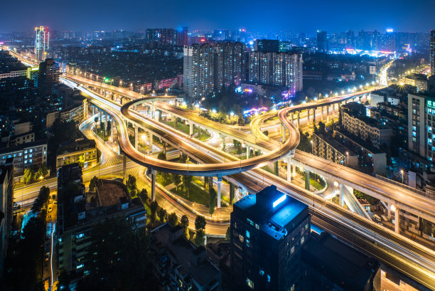 俯瞰成都市中区夜景