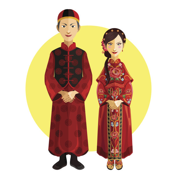 情侣中式结婚插画