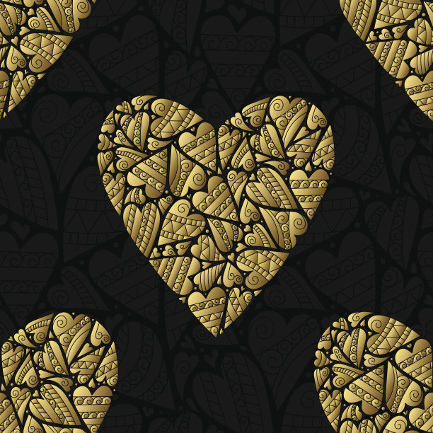 华丽的金色心形花纹矢量素材
